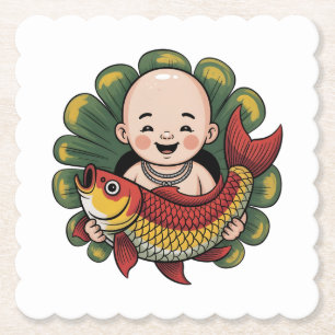 Pappuntersetzer   Niedlicher Junge mit Lucky Koi Untersetzer