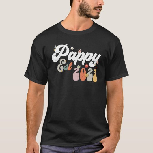 Pappy Est 2023 Retro Groovy New Pappy T-Shirt (Vorderseite)