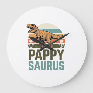 Pappysaurus Lustiger Dinosaurier Vintage Sonnenunt Große Wanduhr