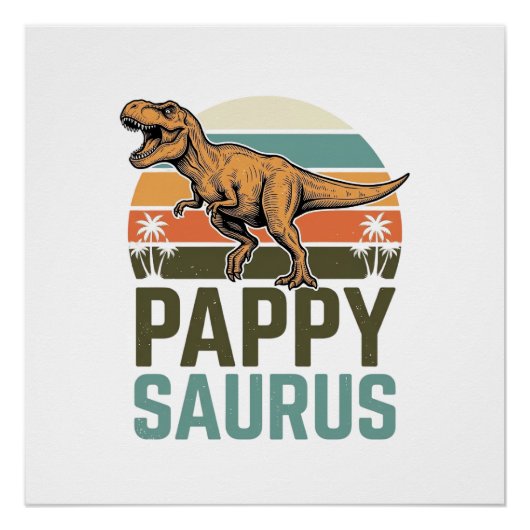 Pappysaurus Lustiger Dinosaurier Vintage Sonnenunt Poster (Vorderseite)