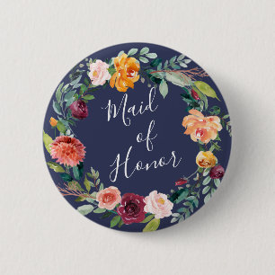 Paprika Burgund Floral Brautjungfer Knopf Button