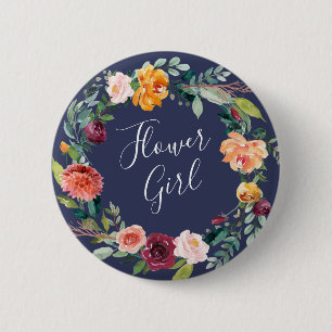 Paprika Burgund Floral Flower Girl Knopf Button