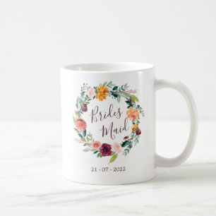 Paprika Burgunder Blumen Brautjungfer Hochzeitstas Kaffeetasse
