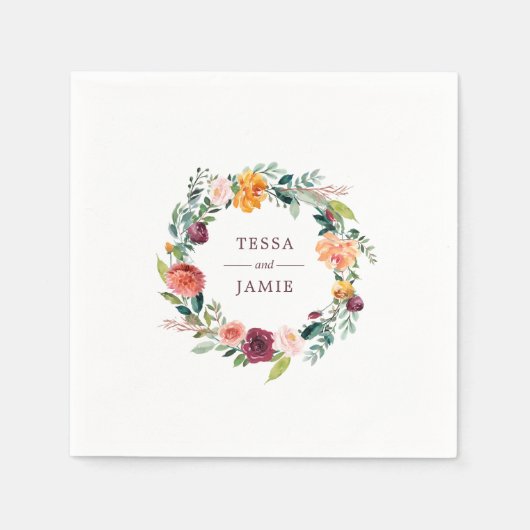 Paprika Burgundy Flora Personalisierte Neapel Serviette (Vorderseite)