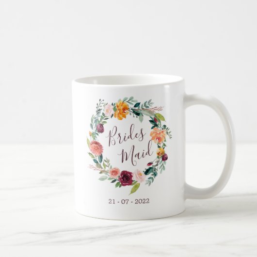 Paprika Burgundy Floral Bridesmaid Wedding Tasse (Rechts)