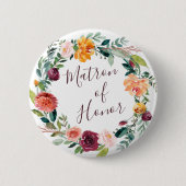 Paprika Burgundy Floral Matron of Honor Button (Vorderseite)