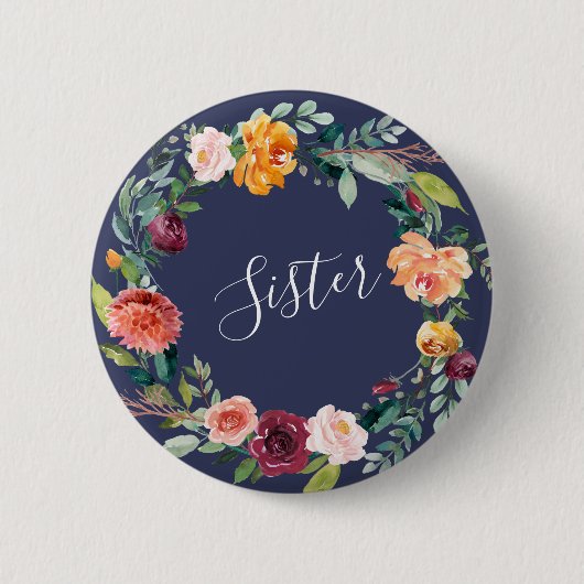 Paprika Burgundy Floral Sister Girl Button (Vorderseite)