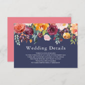 Paprika Burgundy Floral Wedding Details Card Begleitkarte (Vorne/Hinten)