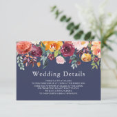 Paprika Burgundy Floral Wedding Details Card Begleitkarte (Stehend Vorderseite)