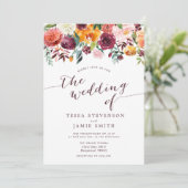 Paprika Burgundy Floral Wedding Einladung (Stehend Vorderseite)