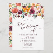 Paprika Burgundy Floral Wedding Einladung (Vorne/Hinten)