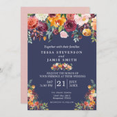 Paprika Burgundy Floral Wedding Einladung (Vorne/Hinten)