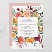 Paprika Burgundy Floral Wedding Einladung (Vorne/Hinten)