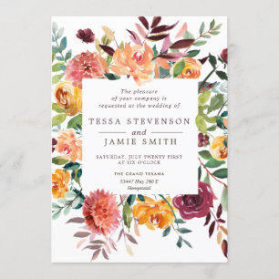 Paprika Burgundy Floral Wedding Einladung