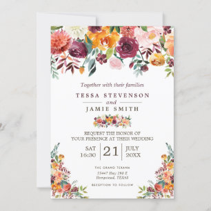 Paprika Burgundy Floral Wedding Einladung