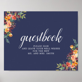 Paprika Burgundy Floral Wedding Guestbook Sign Poster