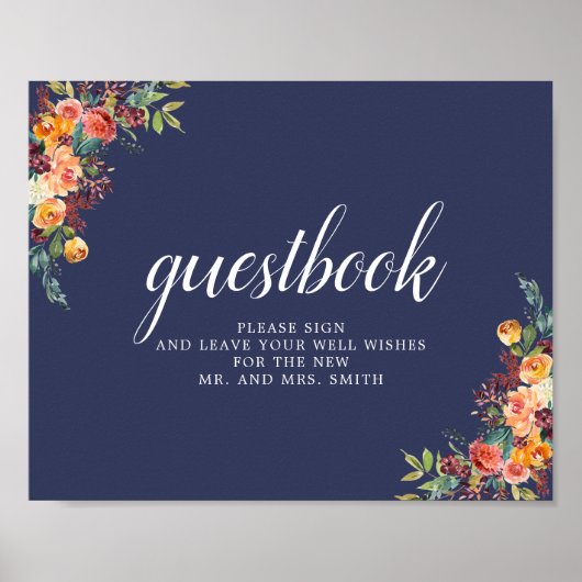 Paprika Burgundy Floral Wedding Guestbook Sign Poster (Vorne)