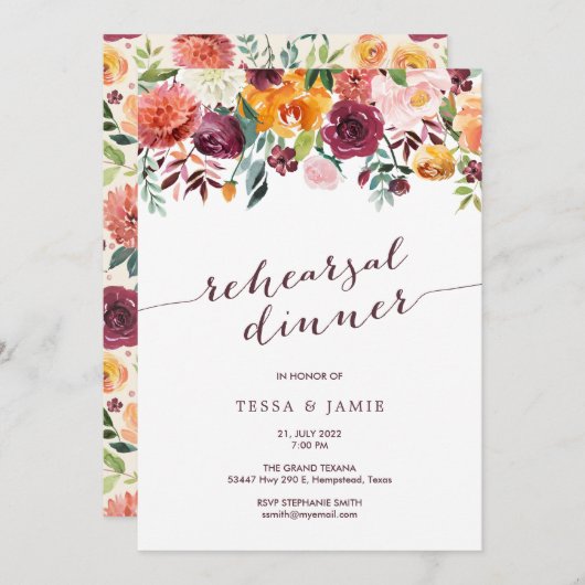 Paprika Floral Probe Abendessen Einladung (Vorne/Hinten)