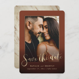 Paprika Sienna Gold Script & Marble Foto Overlay Save The Date