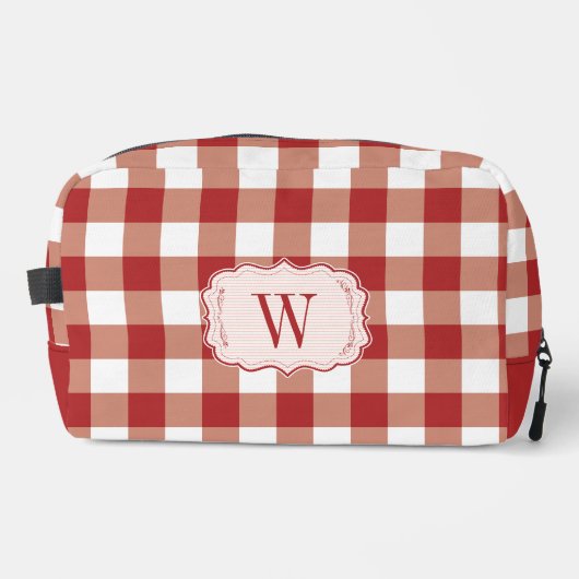 Paprika und White Gingham mit Monogramm Waschbeutel (Vorderseite)