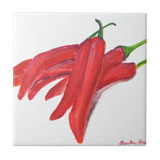 Paprikaschoten mit rotem Chili Fliese (Vorderseite)