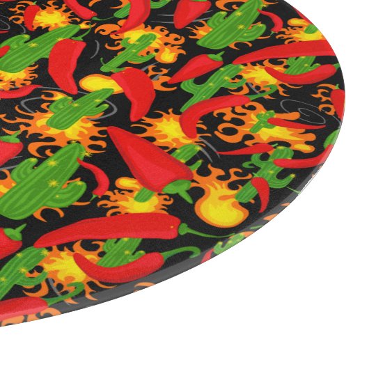 Paprikaschoten mit rotem Chili Schneidebrett (Ecke)