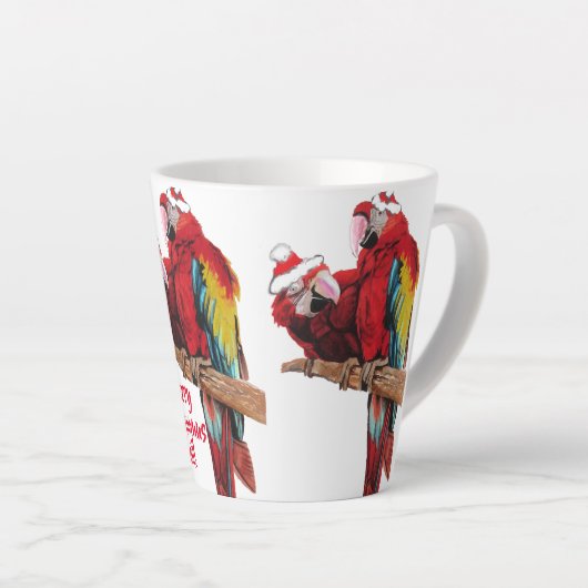 Paprot Red Merry Christmas Macaw Latte Tasse (Rechte Ecke)