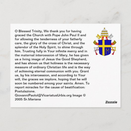 Papst Johannes Paul II Beatmungskarte Postkarte (Rückseite)