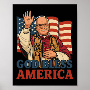 Papst Leo Xiv Gott segne Amerika Fahne Papst Poster
