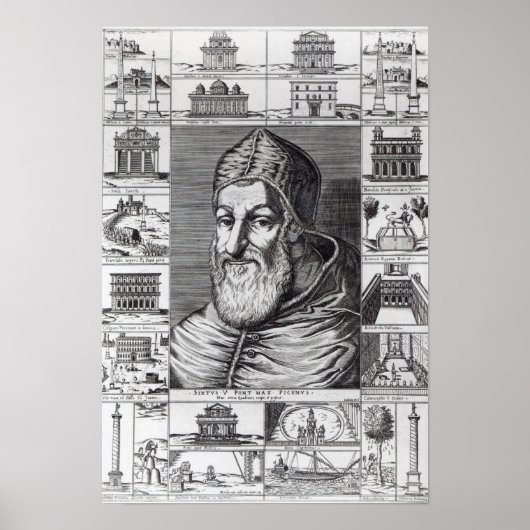 Papst Sixtus V., umgeben von den Kirchen Poster (Vorne)