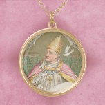 Papst St. Gregory der Große (M 067) Vergoldete Kette<br><div class="desc">Am 3. September 590 wurde ein fünfzigjähriger Benediktinermönch mit einstimmiger Akklamation zum 64. Papst gewählt. Er sollte als Papst St. Gregory der Große bekannt werden (c. 540-12 März 604). Hier zeigt sich St. Gregory mit formaler päpstlicher Regalform - einer dreifach vergoldeten Titara, einem aufwändigen Brustkreuz und einem lila rosa "Mantum"...</div>