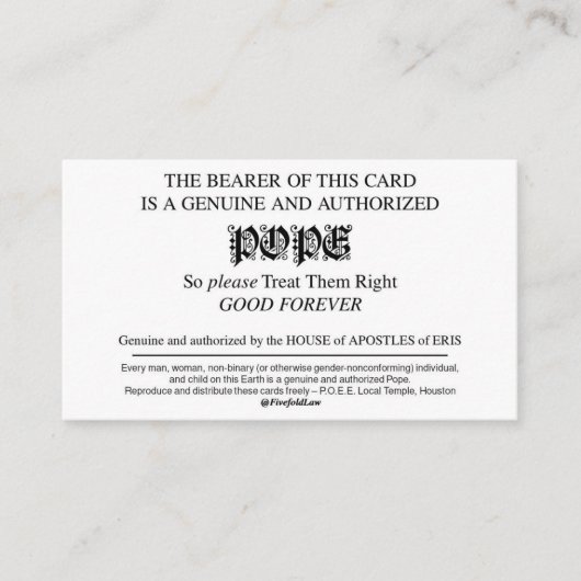 Papstkarten der Discorden Visitenkarte (Vorderseite)