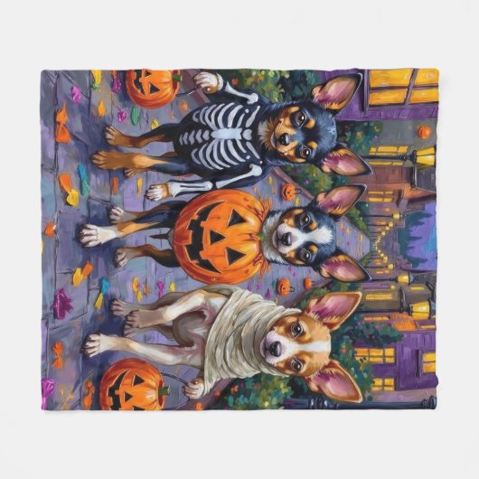 Päpstliche Hunde Trick-oder-Treating Halloween-Kos Fleecedecke (Vorderseite (Horizontal))