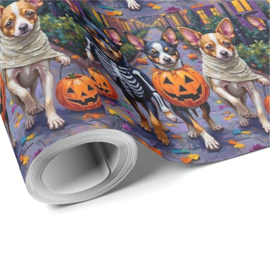 Päpstliche Hunde Trick-oder-Treating Halloween-Kos Geschenkpapier (Rolleneckpunkt)
