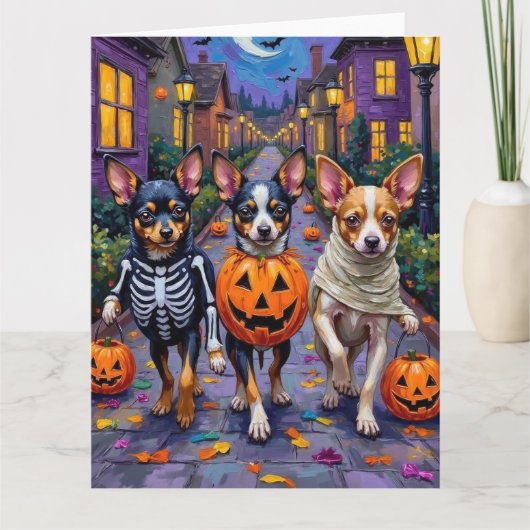 Päpstliche Hunde Trick-oder-Treating Halloween-Kos Karte (Vorderseite)