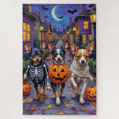 Päpstliche Hunde Trick-oder-Treating Halloween-Kos Puzzle (Vertikal)
