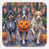 Päpstliche Hunde Trick-oder-Treating Halloween-Kos Quadratischer Aufkleber (Vorderseite)