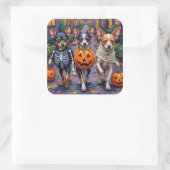 Päpstliche Hunde Trick-oder-Treating Halloween-Kos Quadratischer Aufkleber (Tasche)
