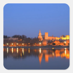 Papstpalast in Avignon und die Rhone bei Quadratischer Aufkleber