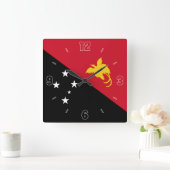 Papua Neue Guinea Flag rot Schwarze Zahlen Patriot Quadratische Wanduhr (Zuhause)