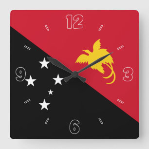 Papua Neue Guinea Flag rot Schwarze Zahlen Patriot Quadratische Wanduhr