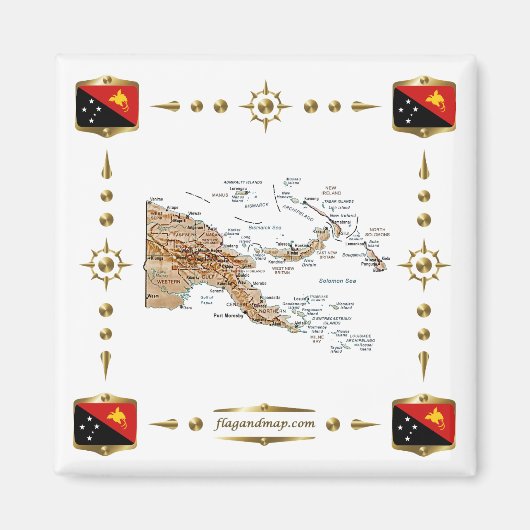 Papua Neue Guinea Karte + Flags Magnet (Vorne)