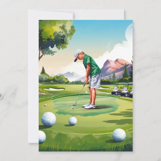 Par-T-Shirt auf dem Green Golf Boy Birthday Bash Einladung (Rückseite)