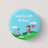Par-T-Shirt Chibi Girl Birthday Golf Party Button (Vorderseite)