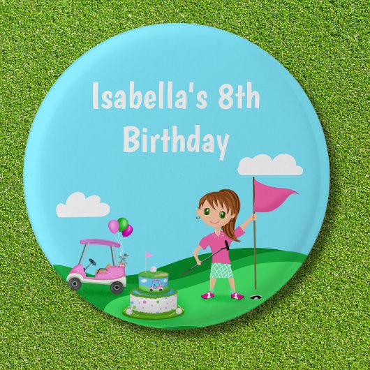 Par-T-Shirt Chibi Girl Birthday Golf Party Button