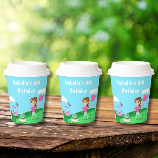 Par-T-Shirt Chibi Girl Birthday Golf Party Pappbecher