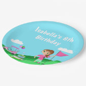 Par-T-Shirt Chibi Girl Birthday Golf Party Pappteller (Schrägansicht)