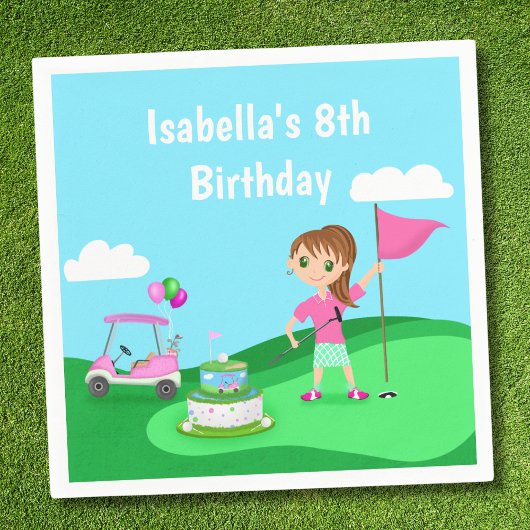 Par-T-Shirt Chibi Girl Birthday Golf Party Serviette