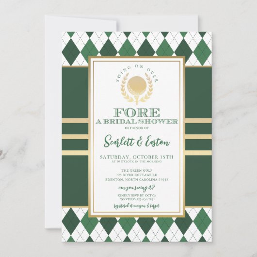 PAR-T-SHIRT Green Golf BRIDAL Dusche Einladung (Vorderseite)