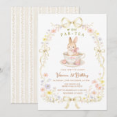 Par-Tea Bunny 1st Birthday wildflower  Einladung (Vorne/Hinten)